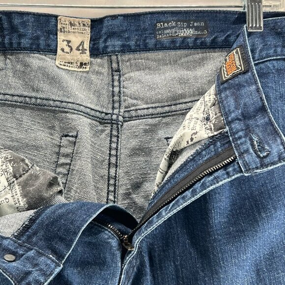 Volcom Stone Boardwear Jeans Sz 34 Black Zip Relaxed Fit Straight Leg Denim Blue - Picture 10 of 11